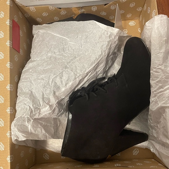 Call It Spring Black Suede Boot Heel - Picture 5 of 9